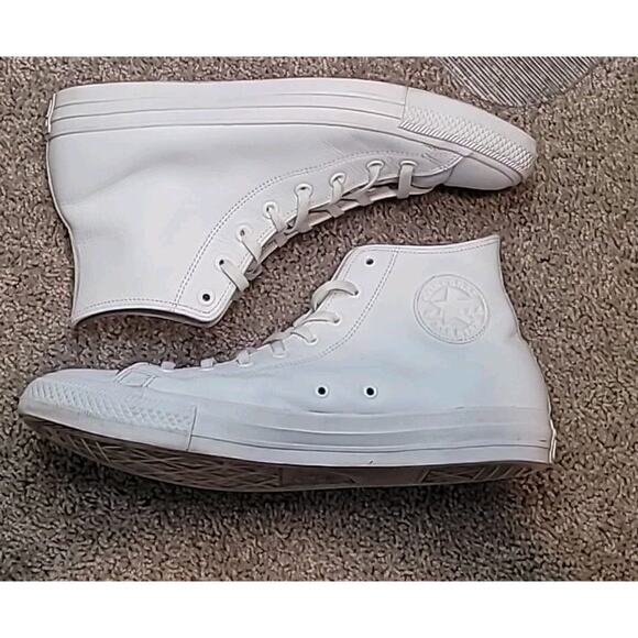 Converse Chuck Taylor Hi Leather Tri-White Men’s 13/Women’s 15 Preppy Grunge - Picture 5 of 8